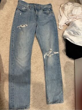 Levi's Light Blue Straight Leg Distressed Jeans